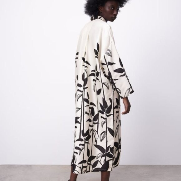 Zara Black and White Leaf Print Shirt Dress small - Picture 6 of 9